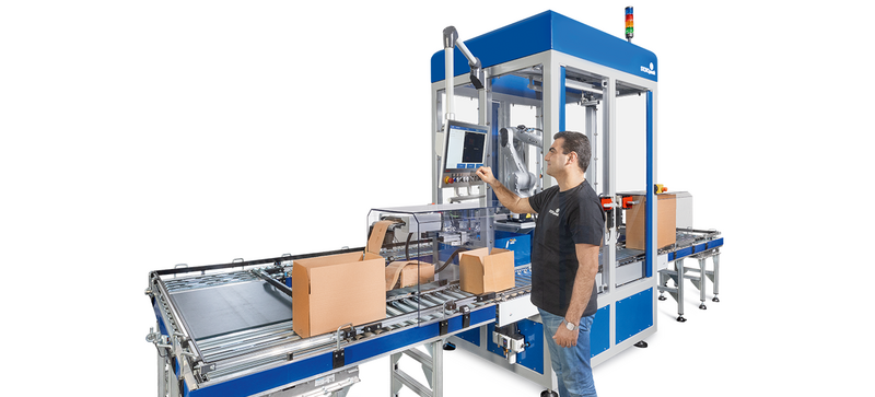 A machine that automatically places paper padding into a box containing shipping goods.